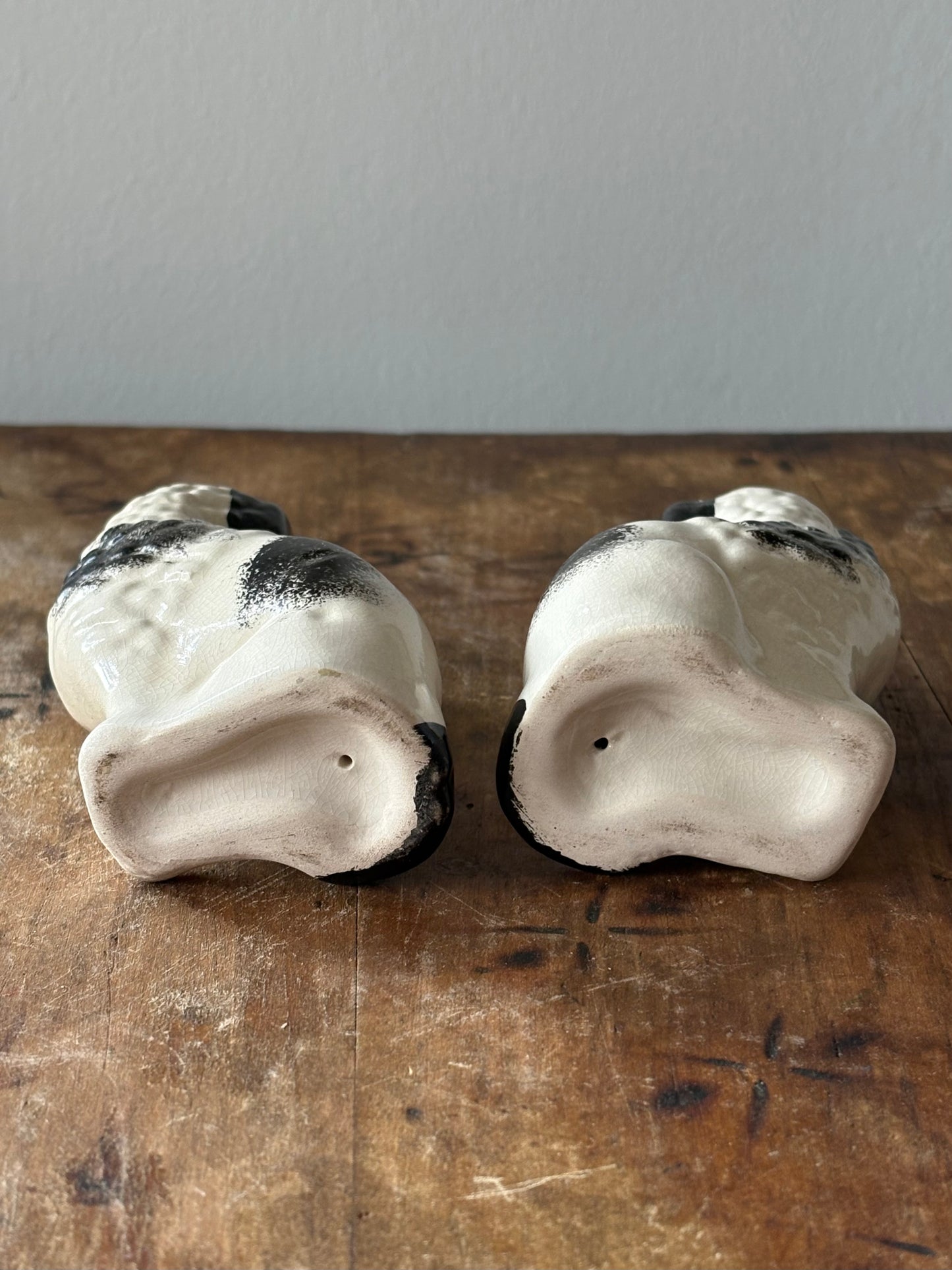 Vintage black and white Staffordshire style dogs