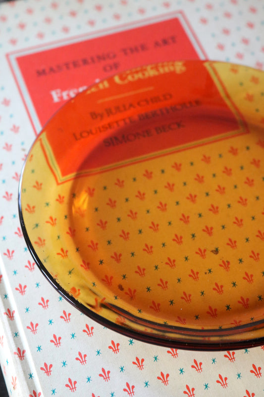 vintage French Duralex amber glass plates, set of 8