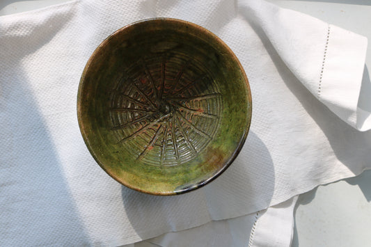 vintage green pottery bowl - studio ceramics