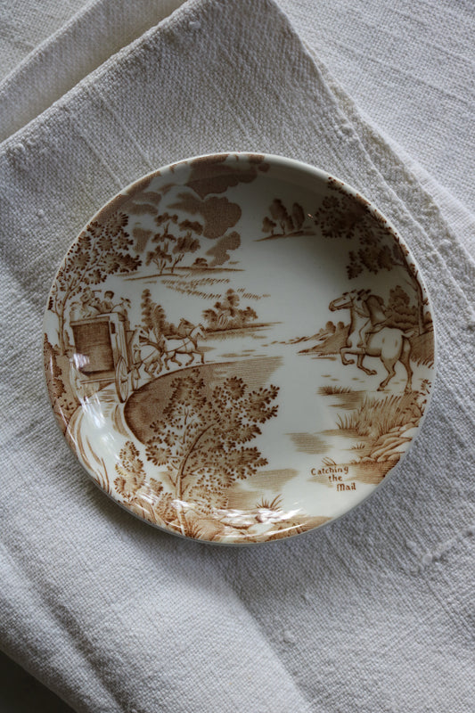 vintage Ridgeway brown and white transferware trinket, soap, ring, pinch dish