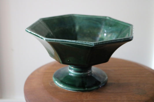 vintage green Hull Pottery pedestal dish planter