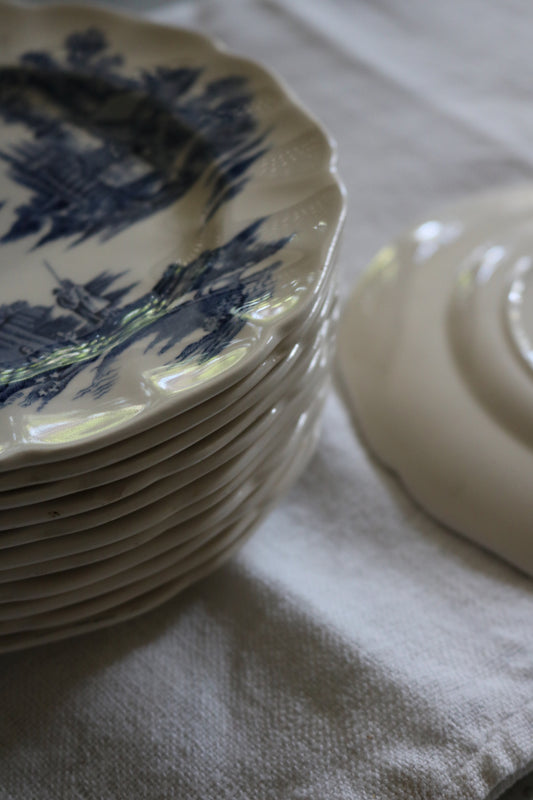 vintage English 'Johnson Brothers' The Old Mill plates, set of 12