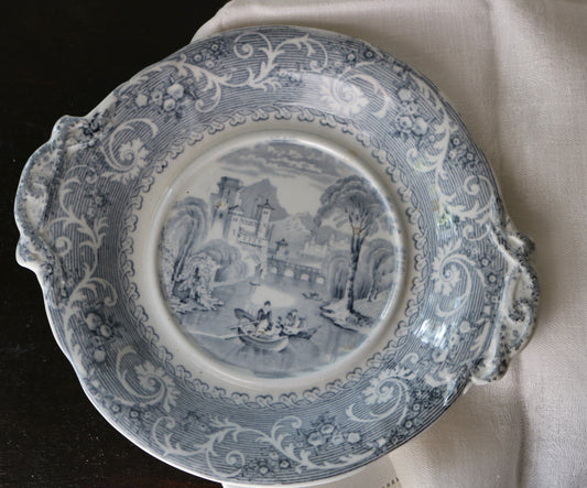 antique Rhine pattern blue transferware sauce serving set