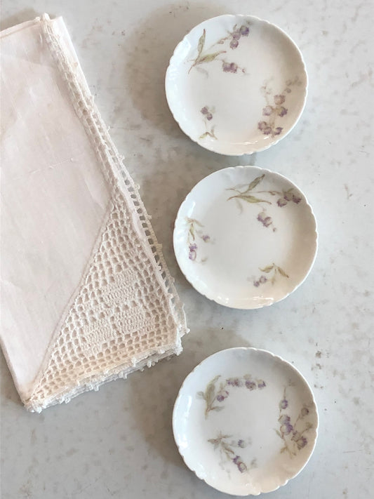 antique French Limoges butter pat dish, set of 3 - trinket, ring, pinch dish