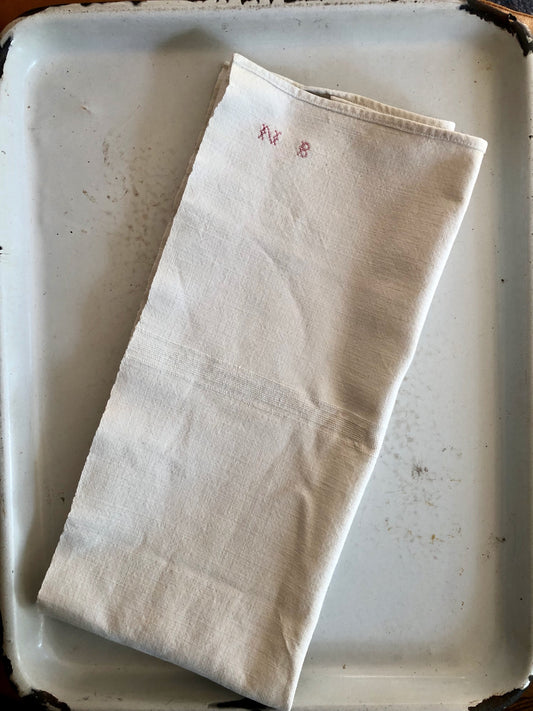 vintage French monogrammed linen tea or hand towel 'torchon' from France