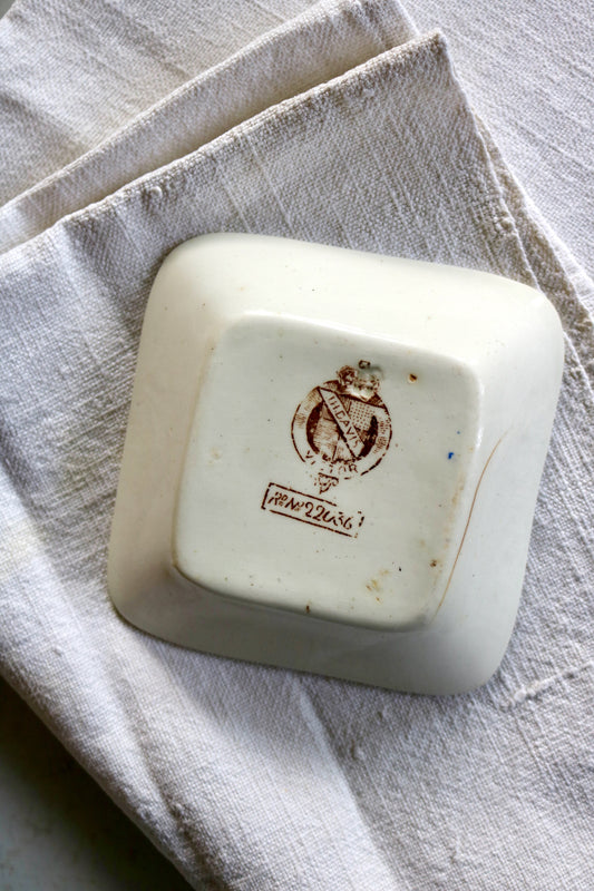 antique English brown transferware square dish