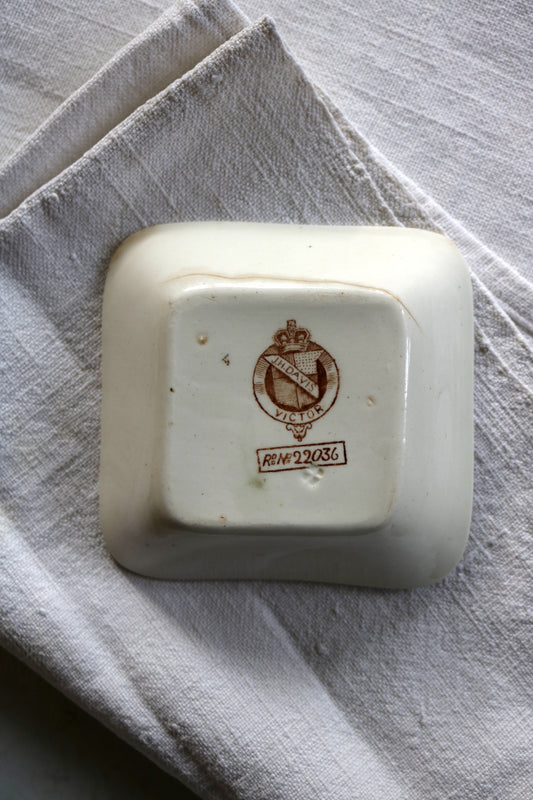 antique English brown transferware square dish