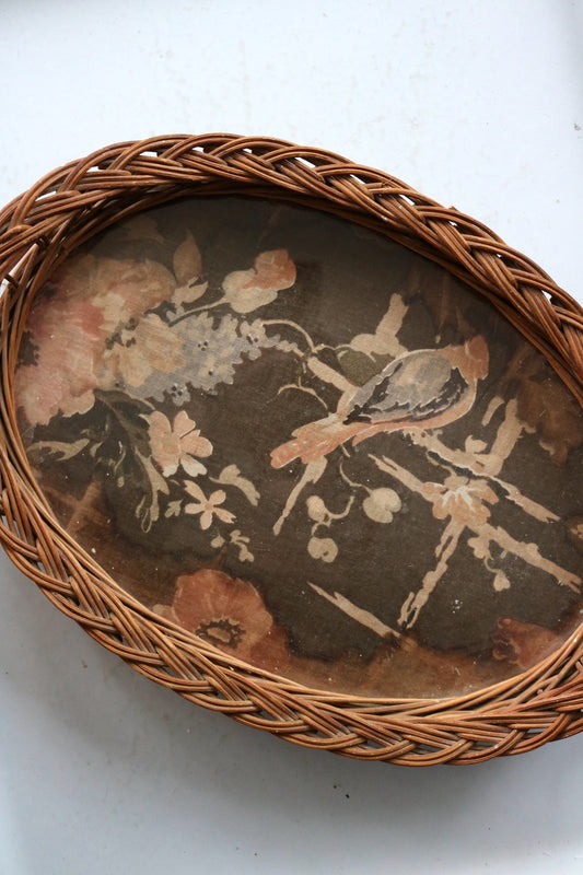 antique Victorian era wicker and glass tray