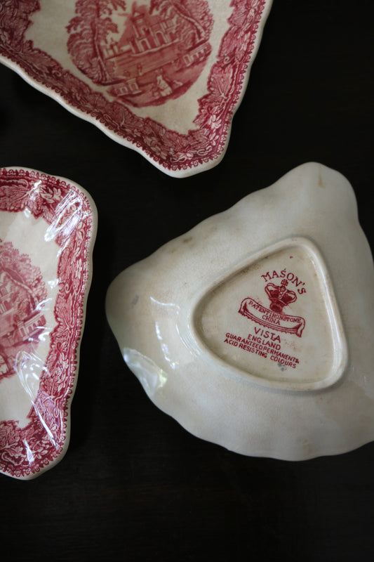 vintage red cranberry transferware dish "Mason's Vista"