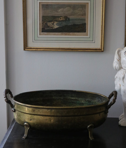 Jardinière à pieds en laiton antique avec poignées