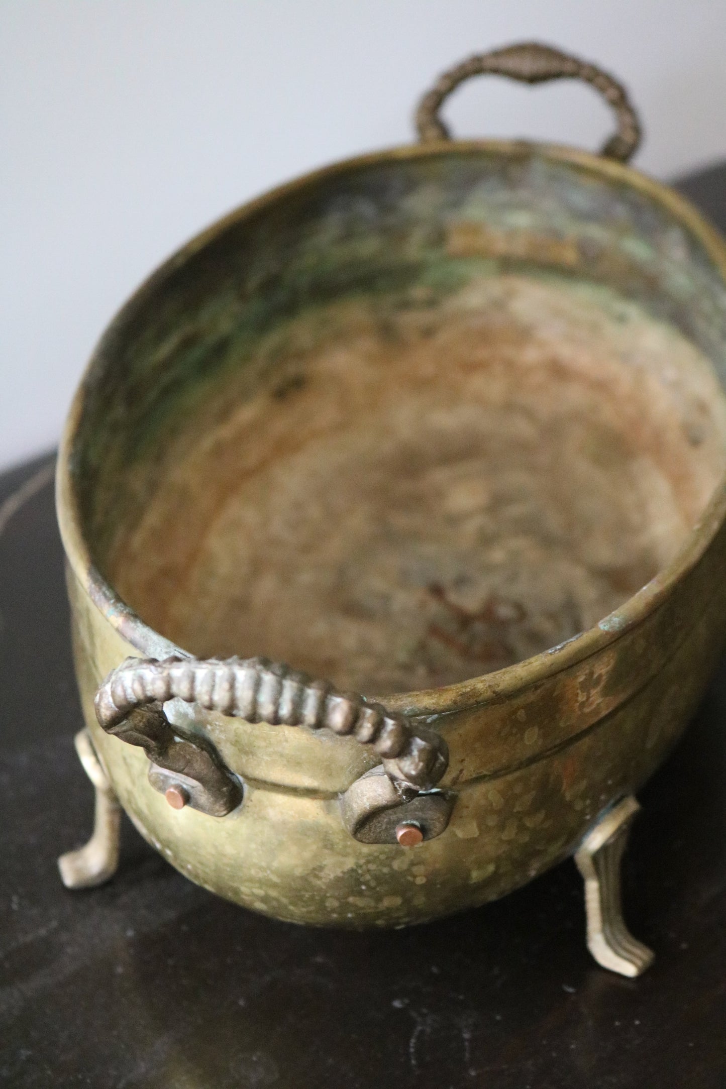antique brass footed planter with handles