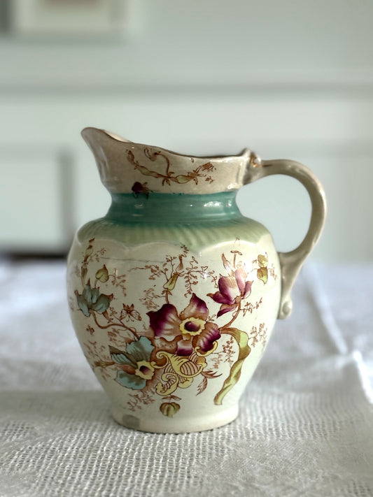 antique floral transferware jug