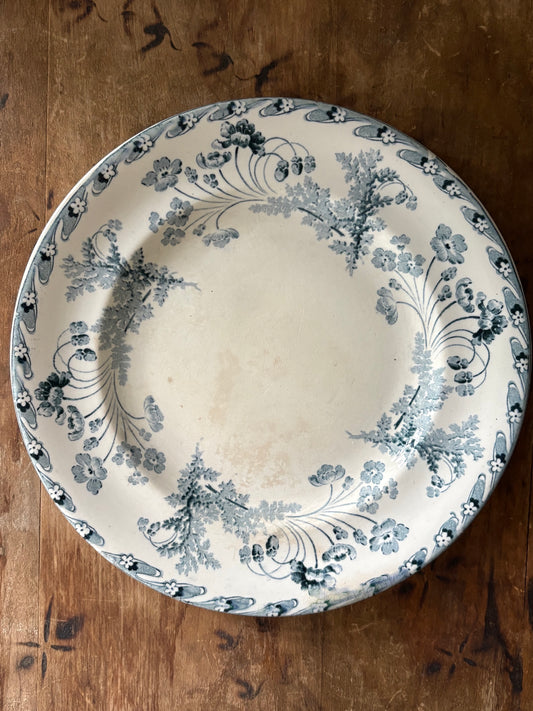 Antique French ironstone blue transferware plate - 'Chartres' by Faiencerie de Longwy