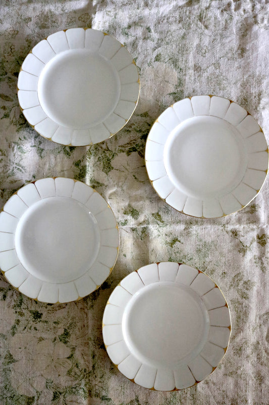 antique white and gold porcelain plates, set of 4