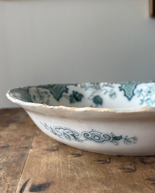 antique English teal transferware serving dish 'Sèvres' by J & G Meakin
