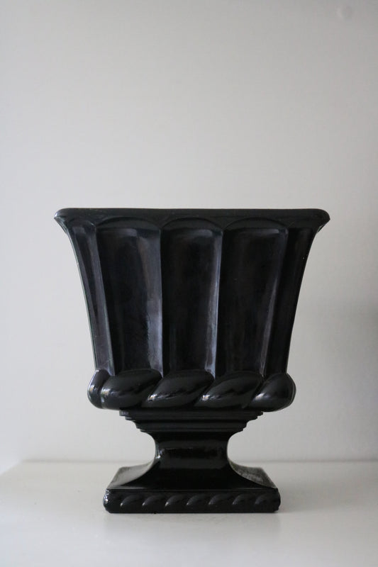 black milk glass pedestal vase