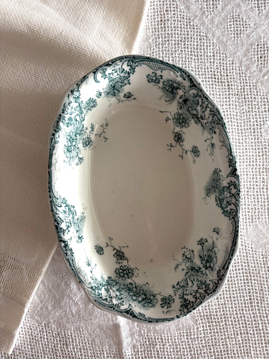 antique English blue floral transferware dish Colonial Pottery 'FW & Co.'