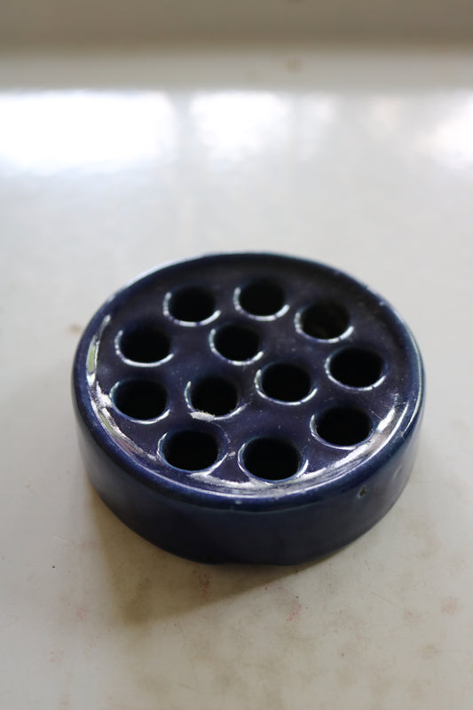 vintage blue glazed ceramic flower frog