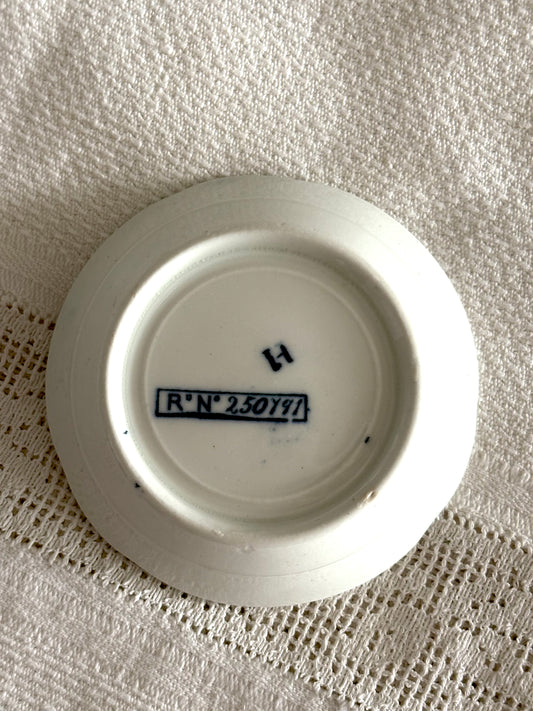 antique late 19th century blue transferware butter pat dish