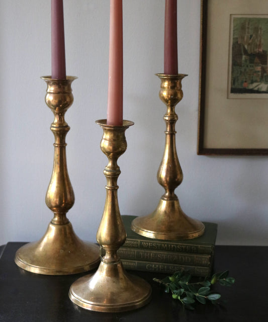 vintage brass candle holders, set of 3
