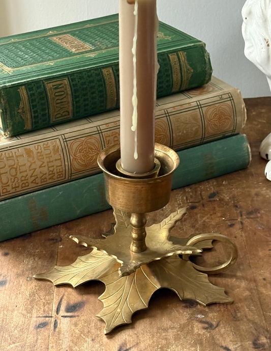brass leaf chamberstick candleholder