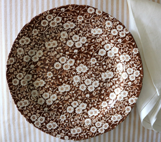 vintage English brown floral calico plate