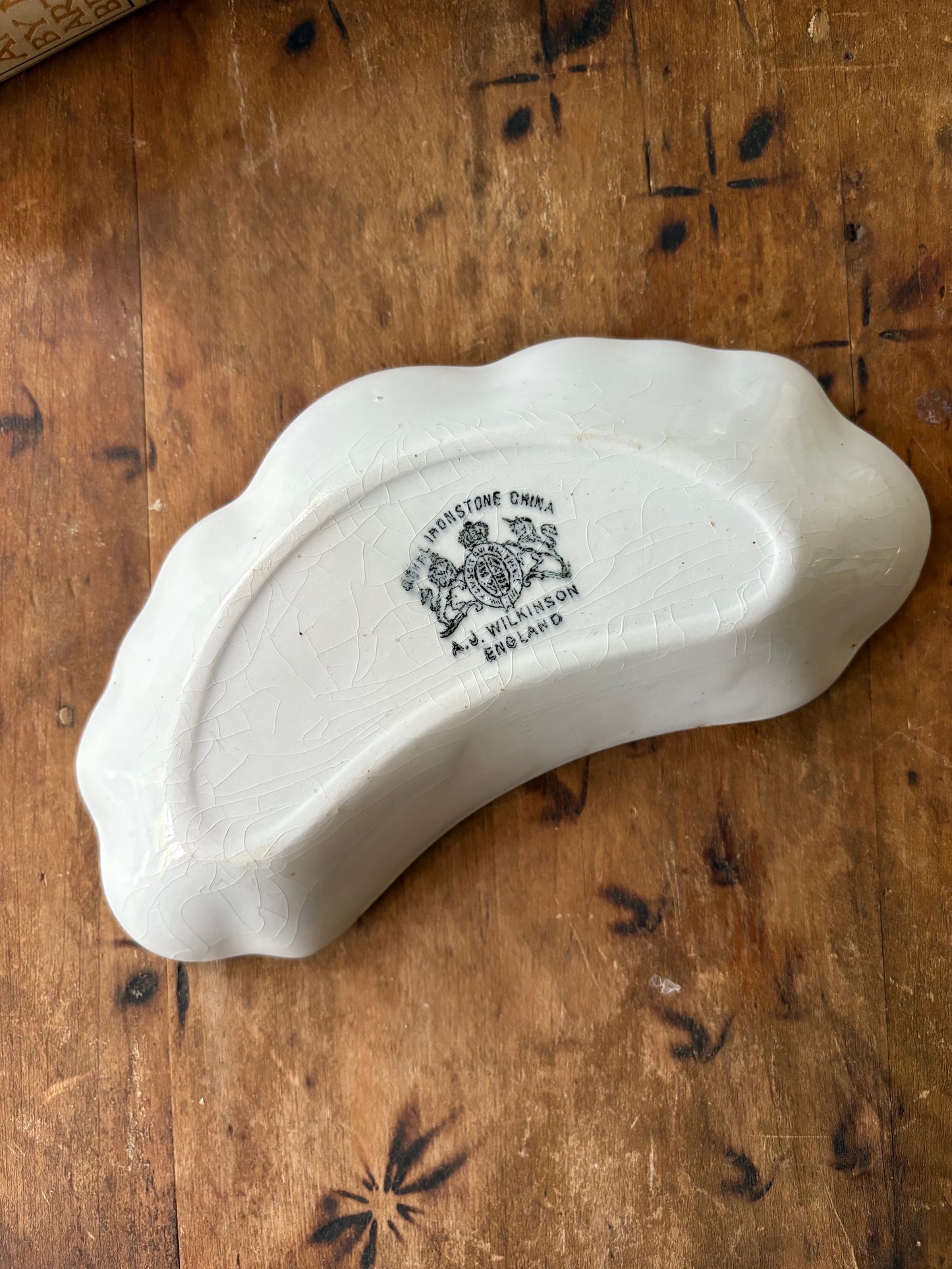 brown transferware crescent shaped dish Royal Ironstone China 'AJ Wilkinson'