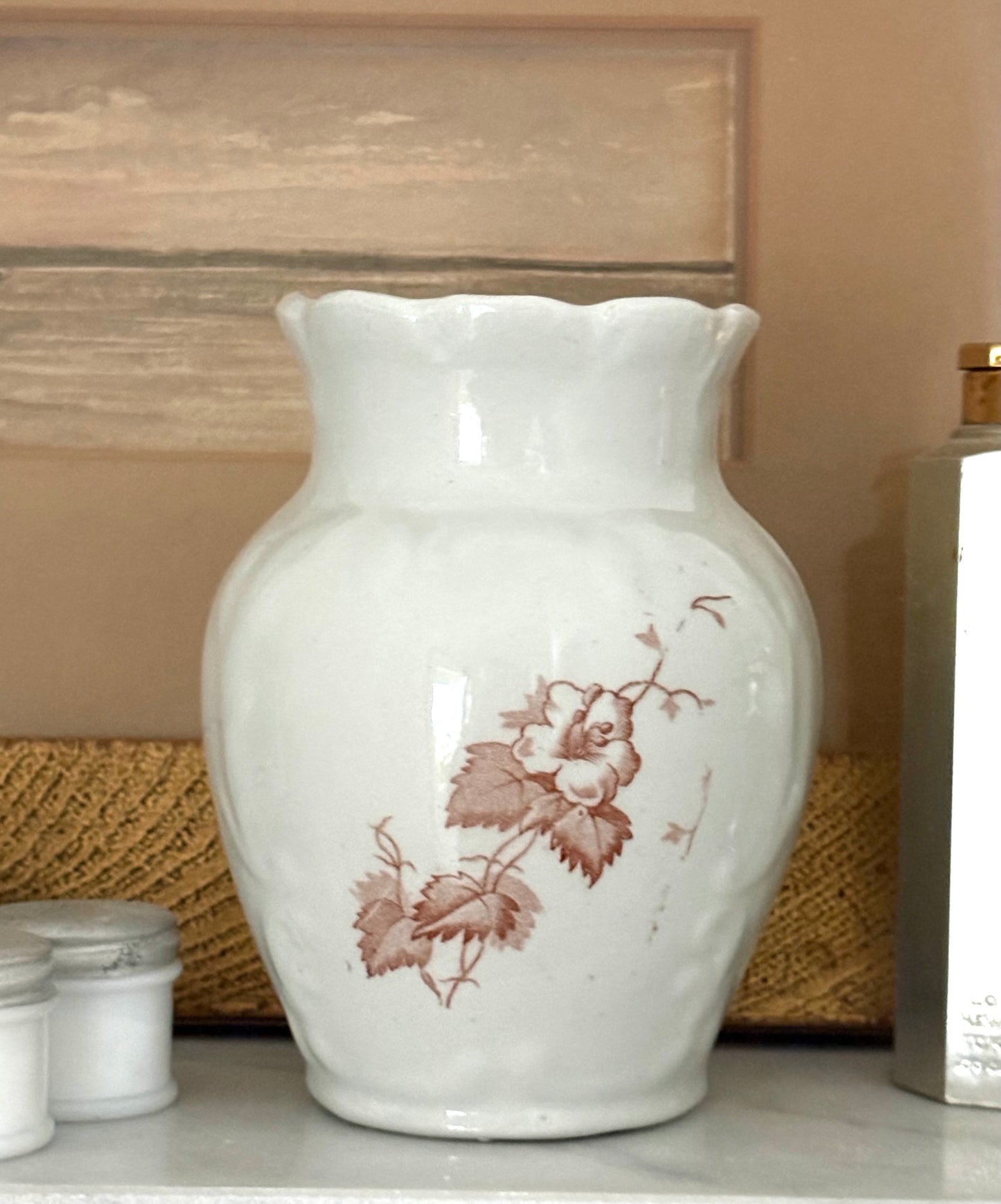 antique Victorian brown transferware toothbrush holder