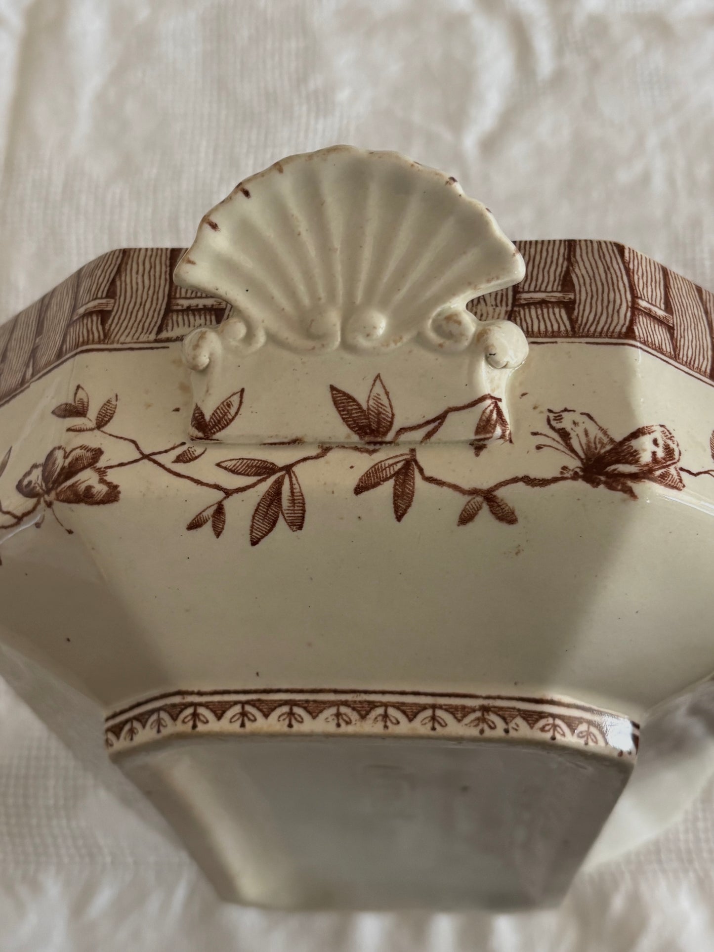 Brown transferware serving dish / tureen