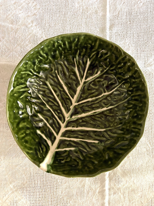 vintage Portuguese majolica cabbage leaf bowl