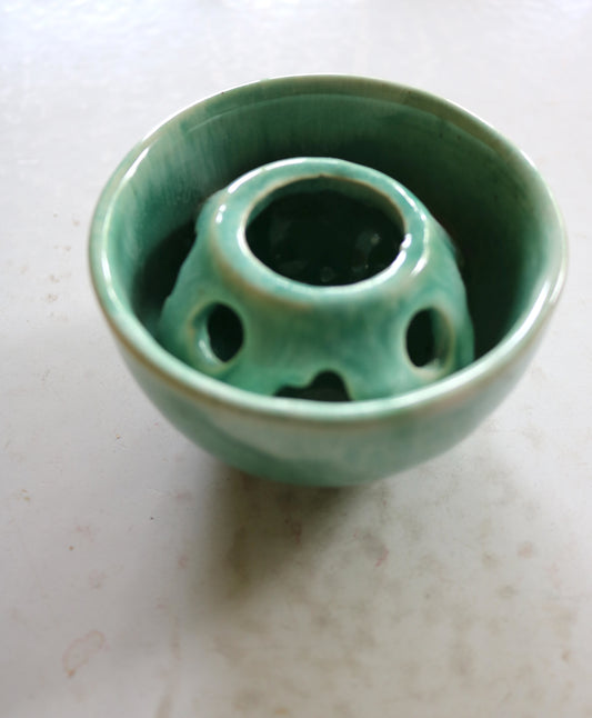 vintage green ceramic flower frog