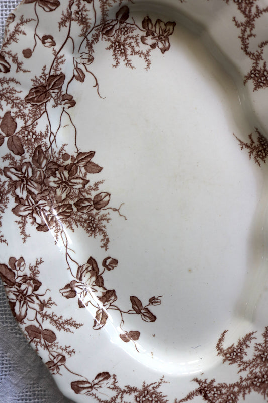 antique English brown transferware platter - 'Clifford' Colonial Pottery (large)