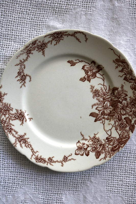 antique English brown transferware 8" plate - 'Clifford' Colonial Pottery