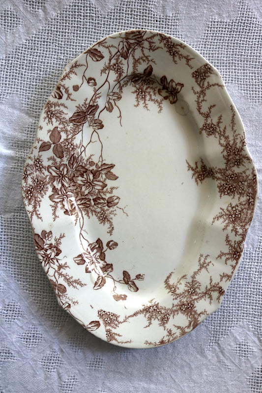 antique English brown transferware platter - 'Clifford' Colonial Pottery