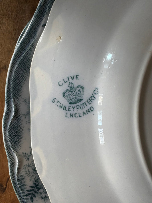 antique English 'Clive' Stanley Pottery Co. transferware plates - set of 2.