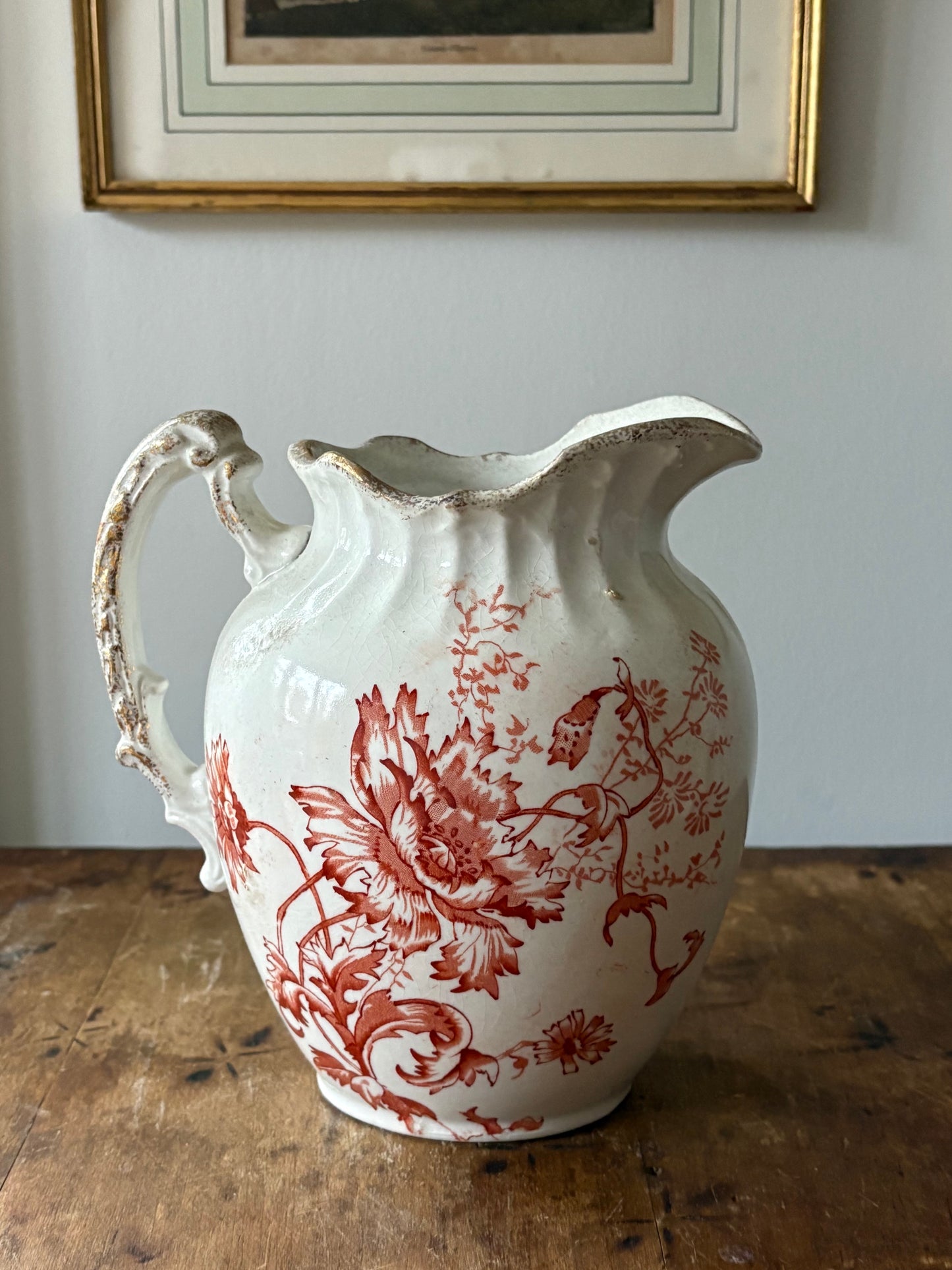 antique floral transferware pitcher