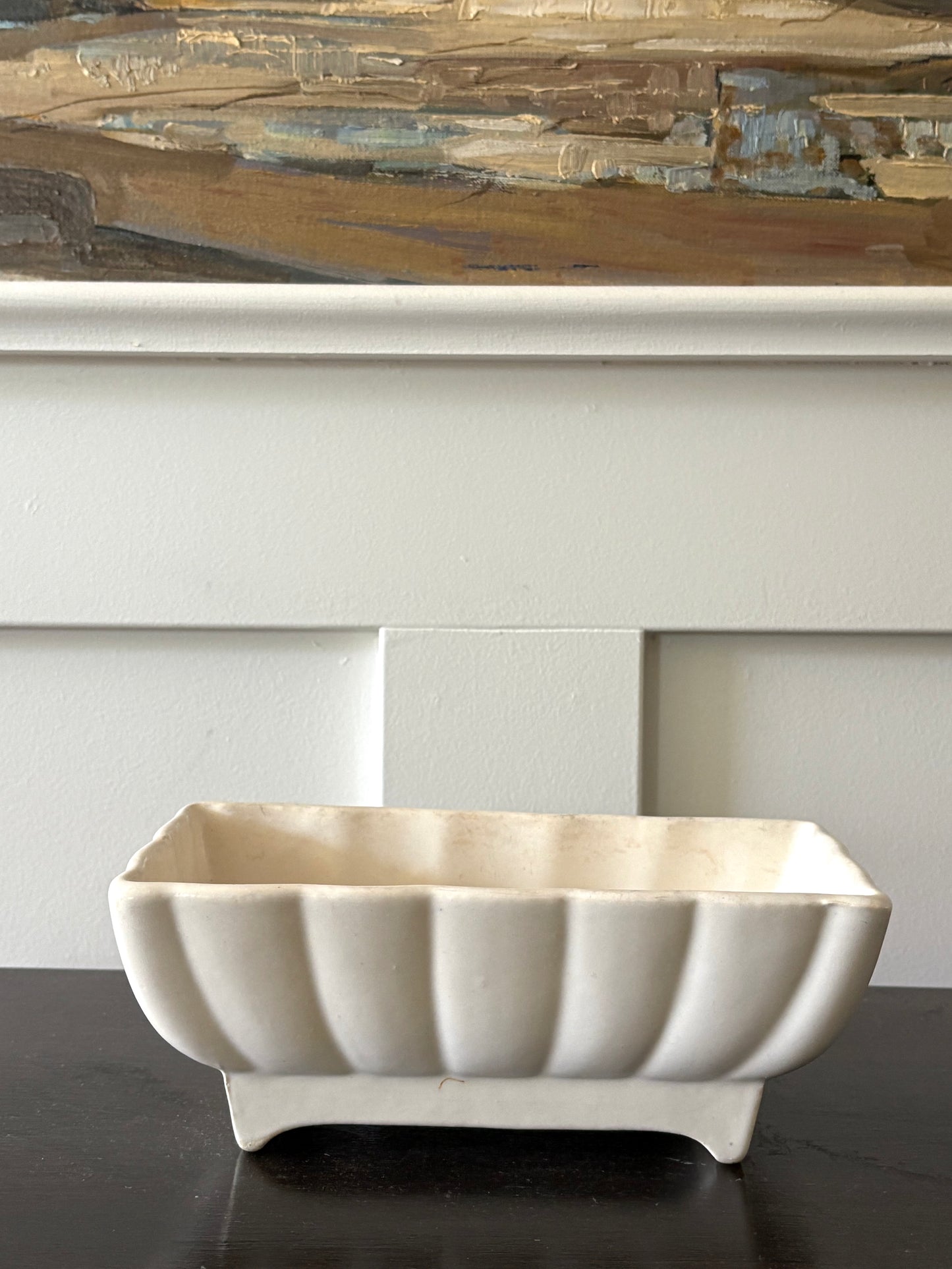 vintage cream white art pottery plant pot