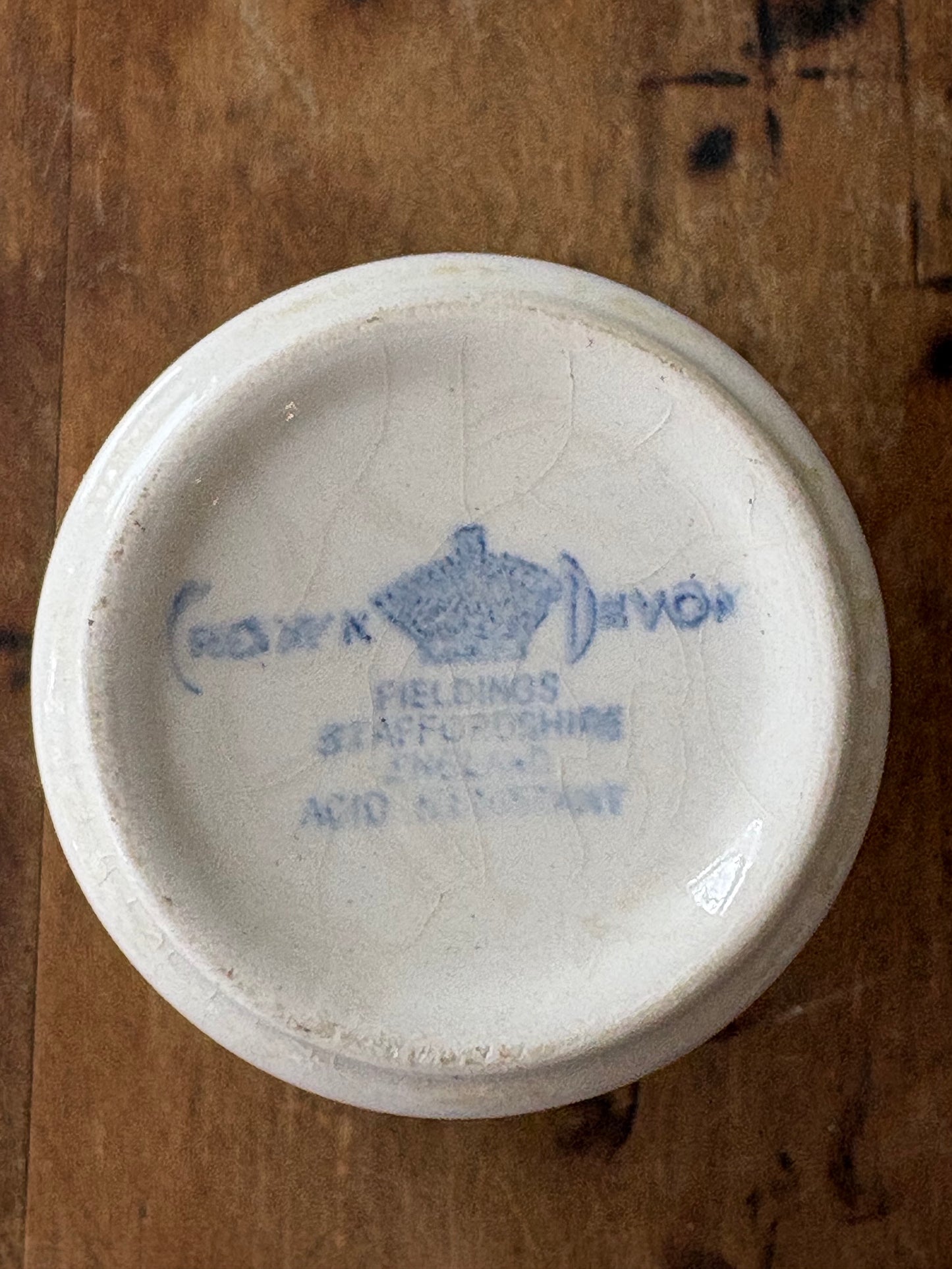 antique blue floral transferware ironstone toothbrush holder 'Crown Devon' Fieldings Staffordshire