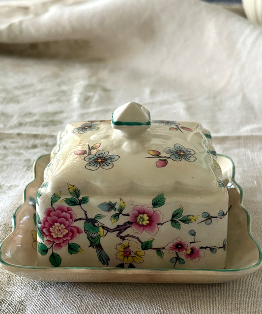 antique English lidded dish "Old Foley" by James Kent Ltd.