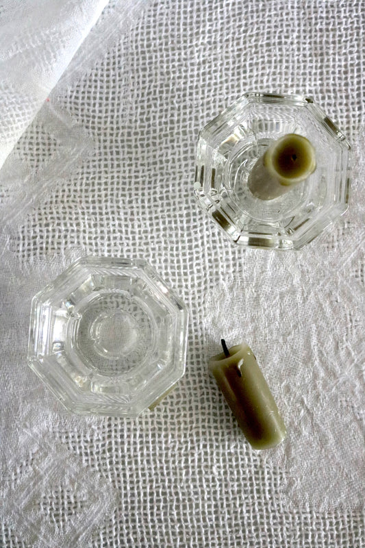 vintage French Luminarc Octime glass candleholders, set of 2
