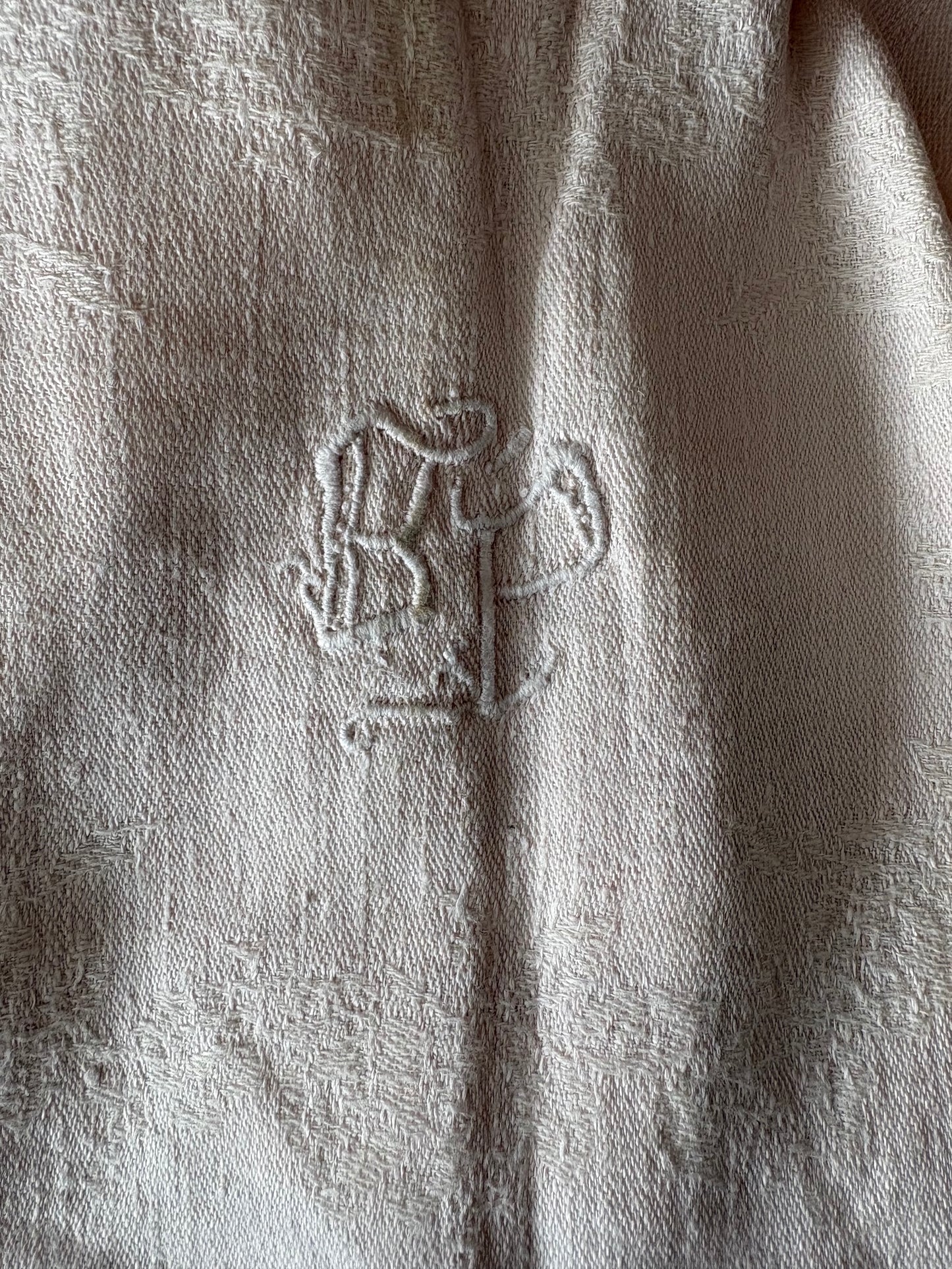 vintage French monogrammed red damask hand towel