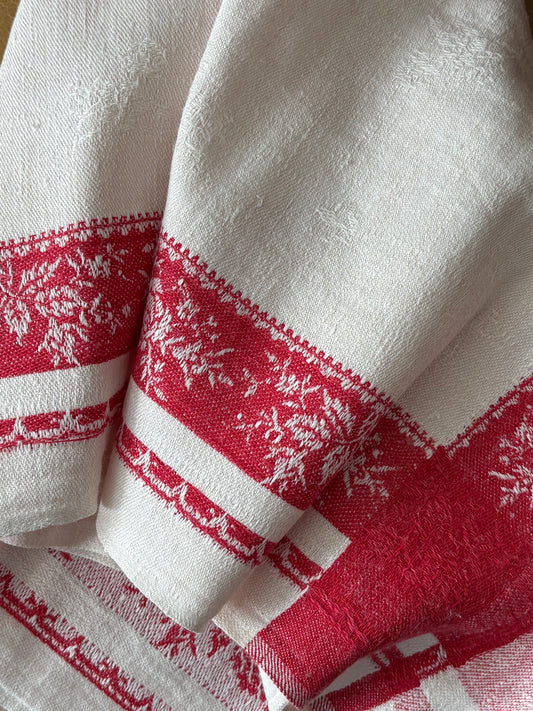 vintage French monogrammed red damask hand towel