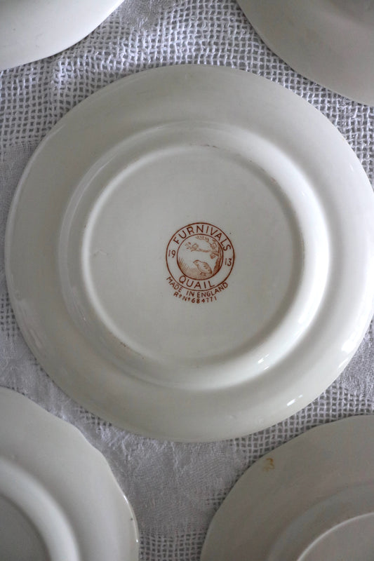 antique brown transferware plates 'Furnivals Quail'- set of 5