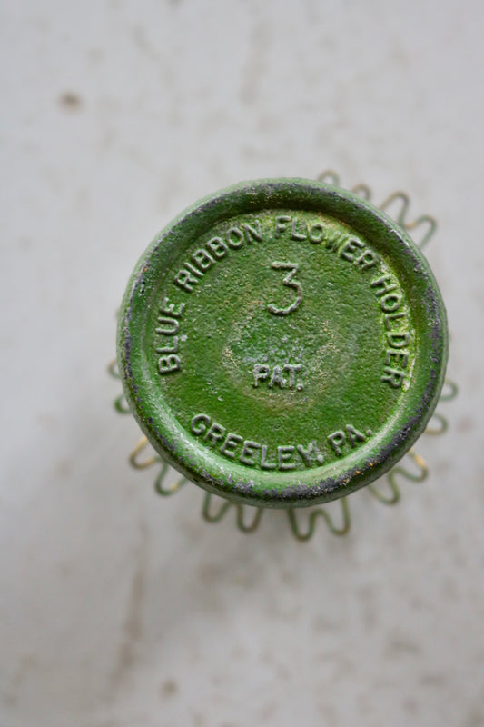 vintage green metal hairpin flower frog