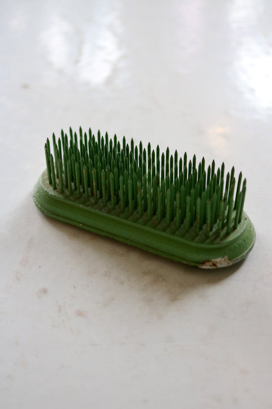 vintage green metal flower frog, Kenzan style