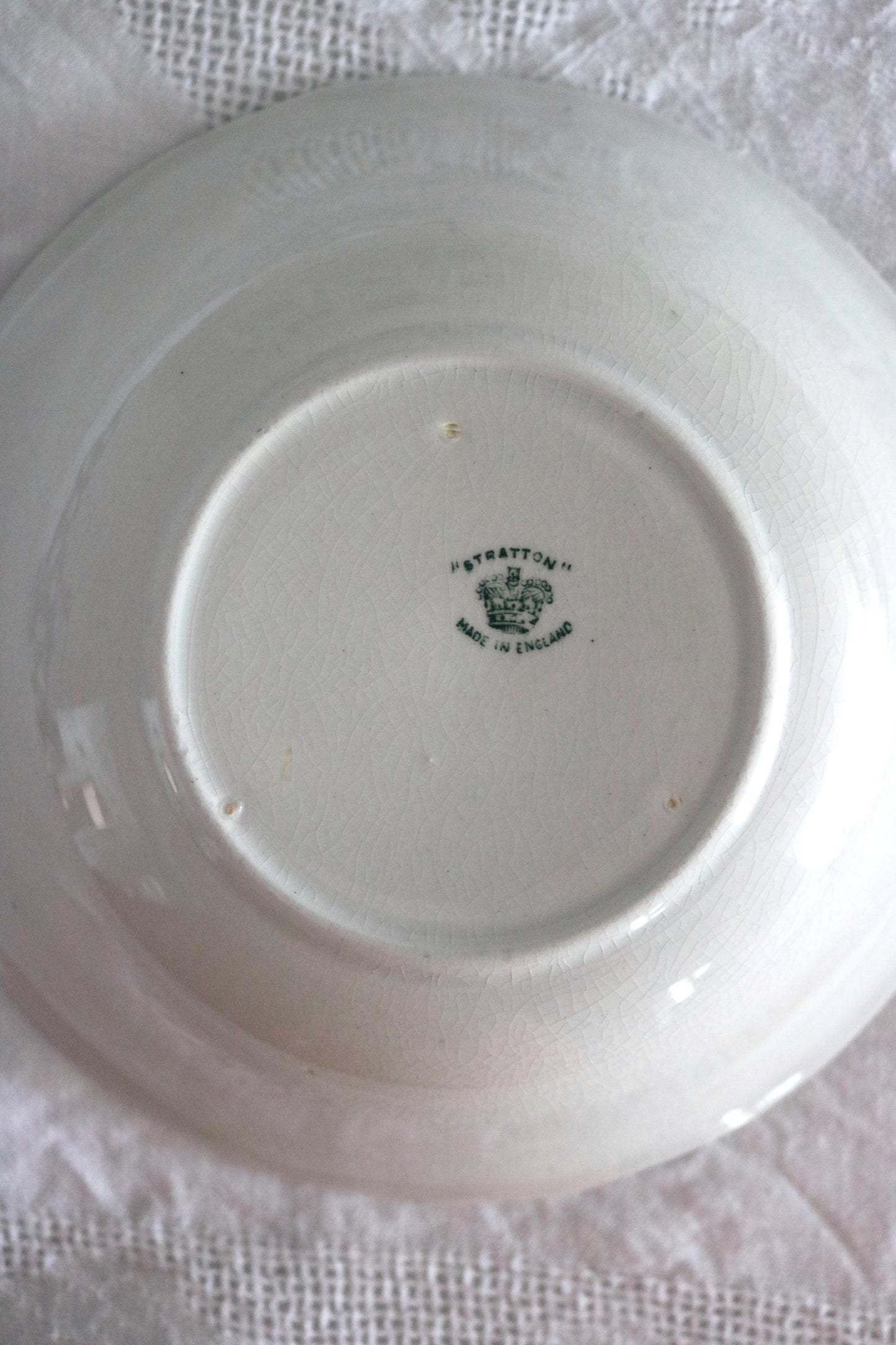 antique English green transferware bowl "Stratton"