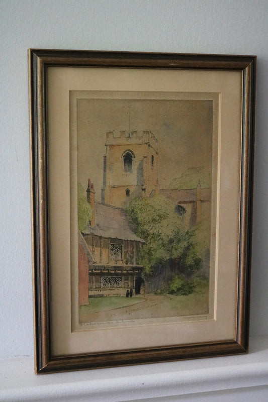 Vintage English hand coloured etching