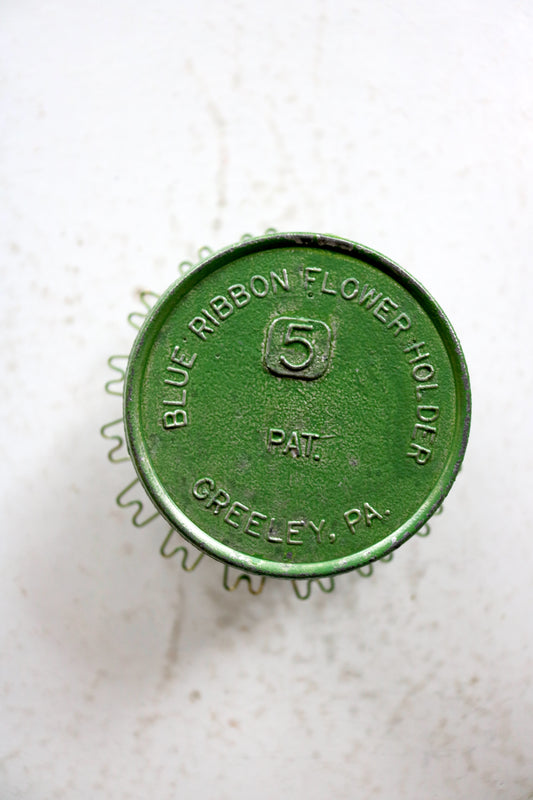 vintage green hairpin flower frog