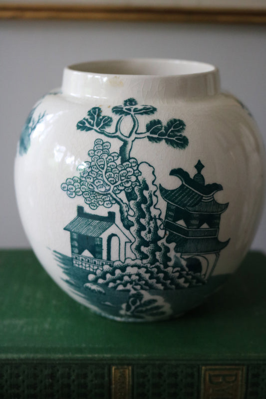 Mason's turquoise transferware ginger jar/tea caddy with lid - made for Twinings Ltd.