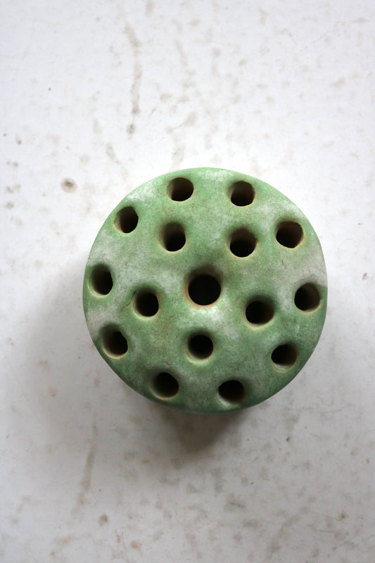 vintage matte green ceramic flower frog